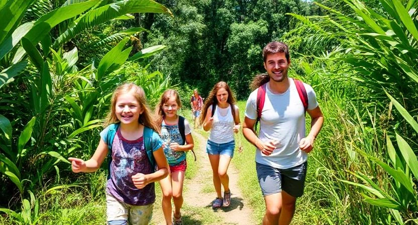 Happy family on a nature adventure in Costa Rica