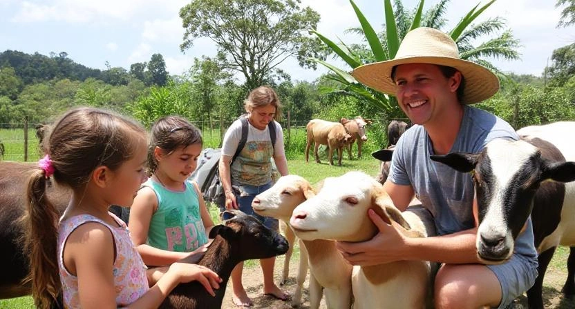 Children visiting a farm in Costa Rica